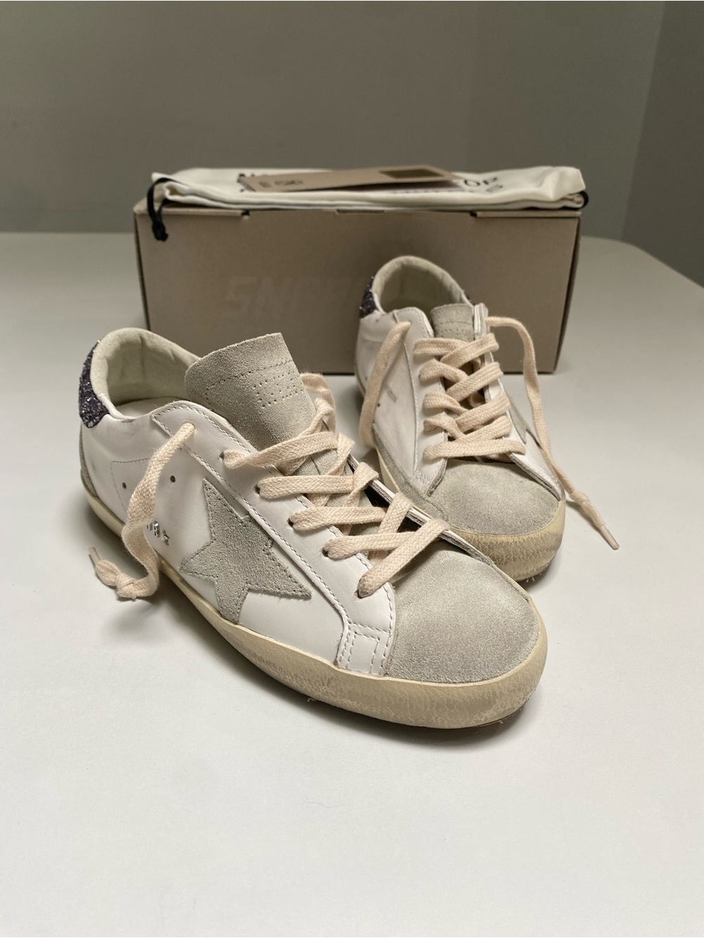 Golden Goose Superstar Sneaker White Leather/Ice/Gray/Glitter sz 36 New in Box - Picture 13 of 14